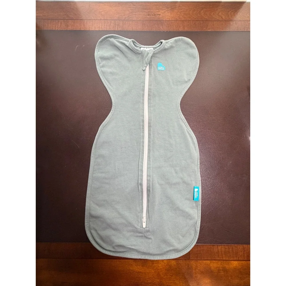 Love To Dream Swaddle UP Newborn Gray/ Green Stretch Cotton 1.0 TOG Sleep Sack
